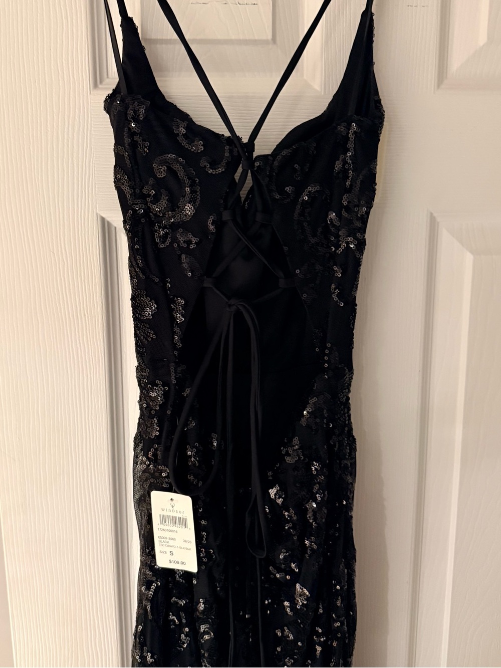 Windsor Black Sequin Lace-Up Slip Dress